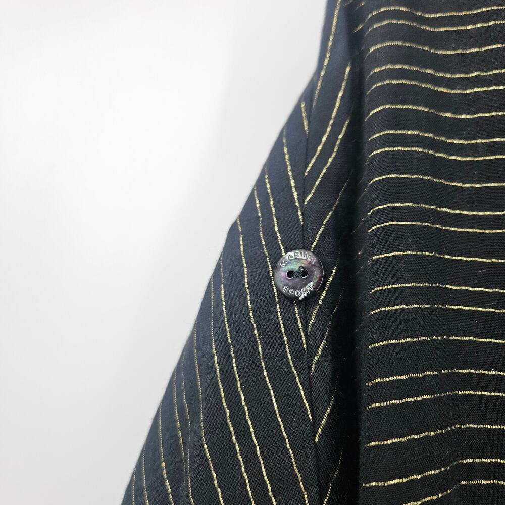 Marina Rinaldi Sport Shirt Dress Black Gold Metallic Striped Button Up Size 14 - Picture 6 of 11